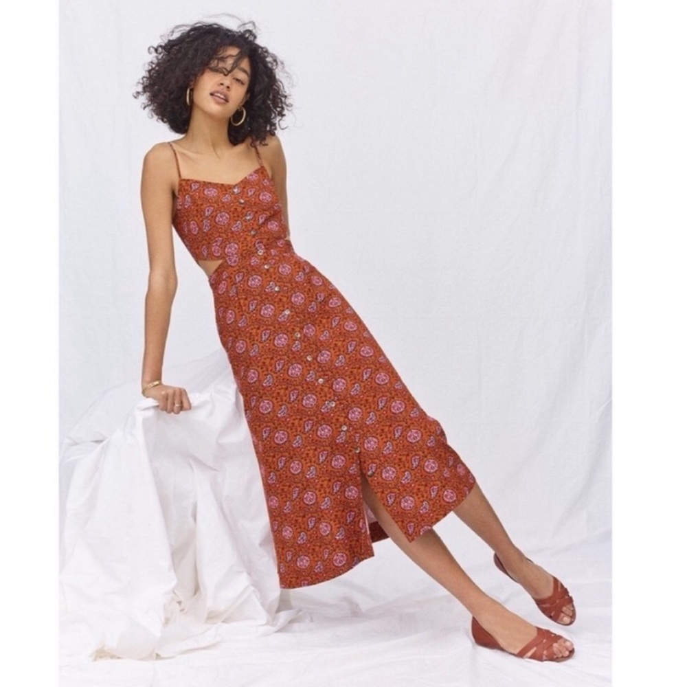 Madewell Cutout Cami Midi Dress Warm Paisley Size 4